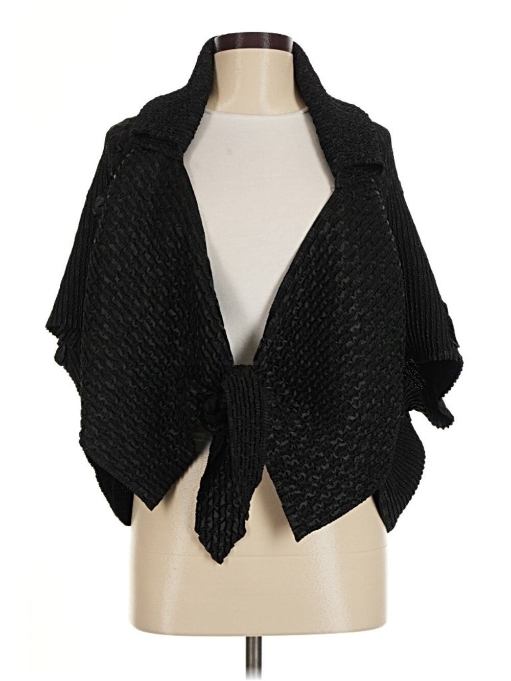 Candiss‎ Cole Tie Front Jacket Batwing Cardigan Textured Structural Black OS